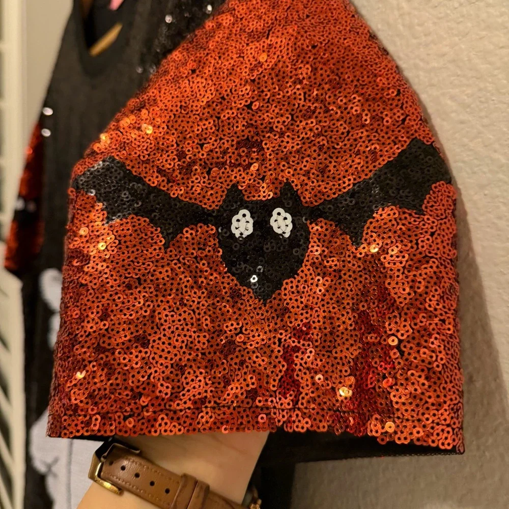 Simply Southern Sequin Ghost Halloween Dress Size M Black Orange - Picture 6 of 8